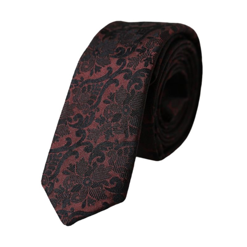 Dolce & Gabbana Maroon Floral Fantasy Silk Adjustable Men Men's Tie